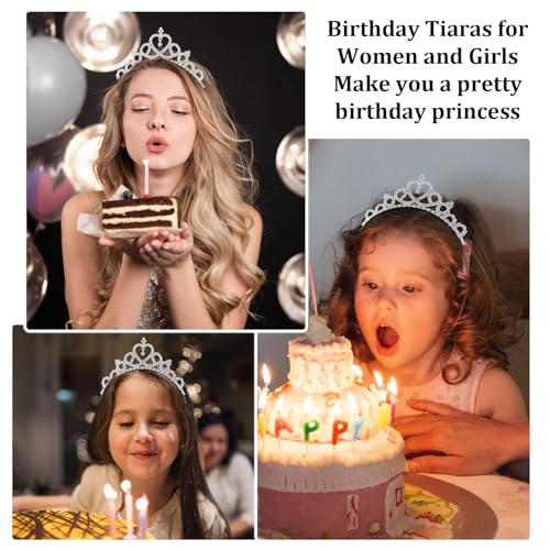 Tihebax 4Pcs Tiaras Crowns Headbands for Women Girls Silver Princess Tiaras Bulk Rapunzel Crowns for Wedding Birthday Crys...