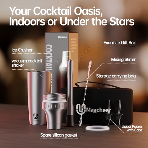 Magcheer Hybrid Cocktail Shaker Set | Vacuum Insulated Stainless Steel Martini Shaker with Strainer & Jigger Lid | Travel ...