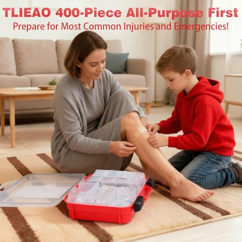 TLIEAO 400 Pieces All-Purpose First Aid Kit - Organized Dual-Layer Wall - Professional Medical Kit for Home, Car, Camping,...