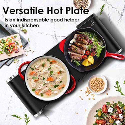 Cusimax Hot Plate for Cooking 1800W Portable Electric Double Burner Countertop Cooktop Cast Iron Stove Heating Plate with ...
