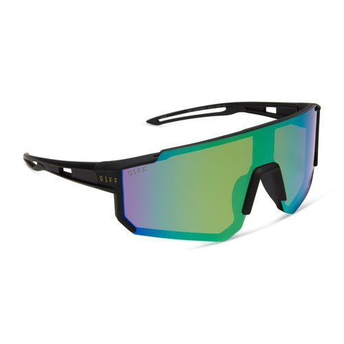 DIFF Sport Heat Lightweight Cycling Polarized Sunglasses UV400 Protection, Matte Black + Green Mirror