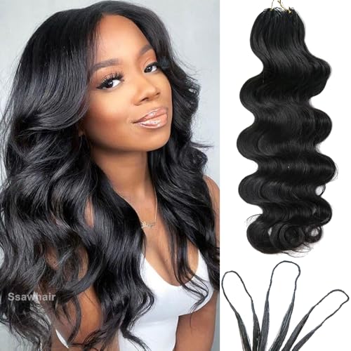 Body Wave Crochet Human Hair Knotless Pre-Separated Braid Virgin Human Hair With String Pre-Looped Reusable Feather Crochet Hair Extensions 20Inch 60g 50Strands