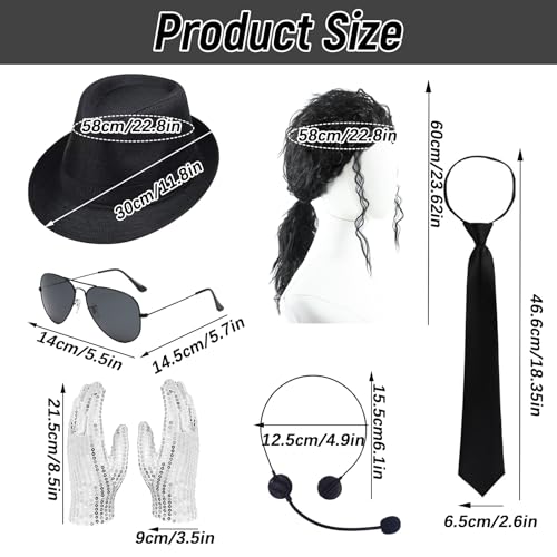 Pop Star Costume 6 Pcs Pop Rockstar Dance Costume Accessories Include Black Hat Glasses Tie Sequins Gloves Balck Curly Wig...