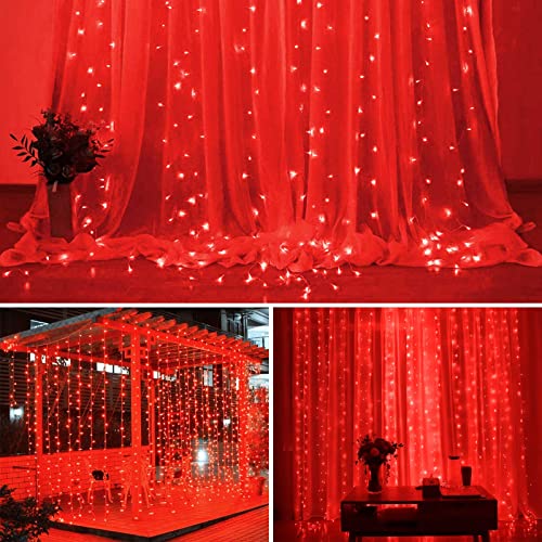 SUNNEST LED Curtain Lights Christmas, 300 LEDs 9.8FT x 9.8FT USB Curtain String Light with 8 Lighting Modes Wall Lights wi...