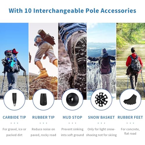 Hiking Poles: Ultra-Light Aluminum-Carbon Foldable, 3-Section Telescopic. for Hiking/Trekking/Nordic Walking. 45-53 inches...