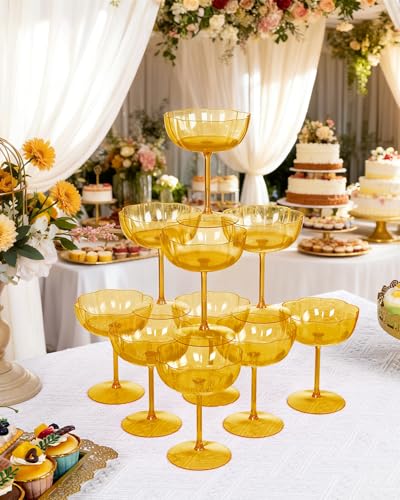 Ciaell 12PCS Plastic Martini Glasses - 10 Oz Amber Elegant Disposable Cocktail Glasses for Champagne Wine Wedding Party An...
