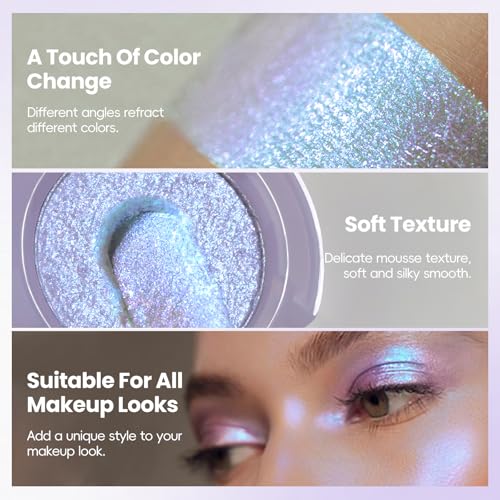 HOSAILY Holographic Blue Purple Glitter Eyeshadow, Multichrome Shimmer Color Shifting Single Eyeshadow, Chameleon Metallic...