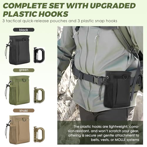 3 PCS Tactical Dump Pouch Set with 3 D-Ring Snap Hook, Molle Compatible Mag Ammo Pouch for Outdoor Training Hunting Campin...