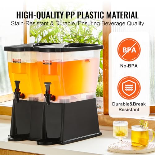 VEVOR Beverage Dispenser, 3 Gallon x 2 Drink Dispensers for Parties, Plastic Juice Dispenser with Stand Spigot Lid, Iced T...
