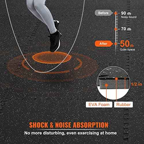 VEVOR 0.56Inch Gym Flooring for Home Gym, Rubber Top with High Density EVA Foam, 25 x 25 Inch Gym Floor Exercise Equipment Mats, Interlocking Gym Mats, Puzzle Workout Mats