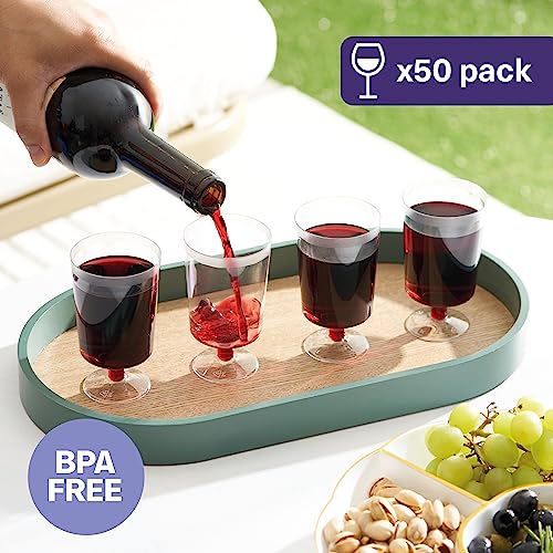 MATANA 50 pc Mini Clear Plastic Wine Glasses with Stem for Parties (5oz) - 4 Inch Plastic Wine Cups, Wine Goblets Perfect ...
