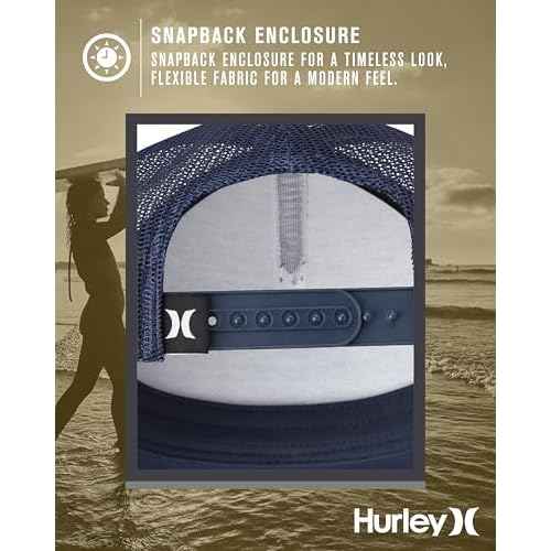Hurley Men's Trucker Hat - Lightweight Breathable Poly Mesh Back Curved Bill Baseball Cap with Adjustable Snap Closure