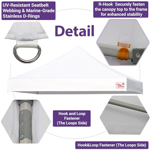 Tradesparker 10x10 Commercial Pop Up Canopy Replacement Top-Windproof D-Rings+Banner Grommets+Loop Pile Wall System,Ez Can...