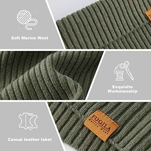 100% Merino Wool Cuff Beanie Hat, Unisex Warm Winter Caps Soft, Breathable & Cozy Stretchy Knitted Cuffed Cap