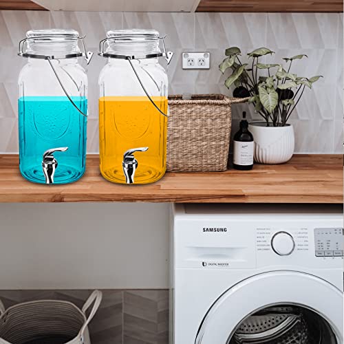 Eleganttime 1 Gallon Glass Drink Dispensers for Parties,2 Pack Beverage Dispenser With Spigot,Laundry Detergent Dispenser ...