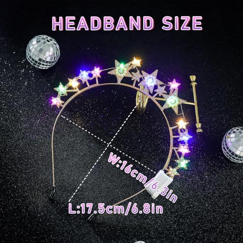 Abien Light Up Star Headband LED Rhinestone Hairband Glitter Star Halo Crown Headpiece Sparkle Birthday Headhoop for Women