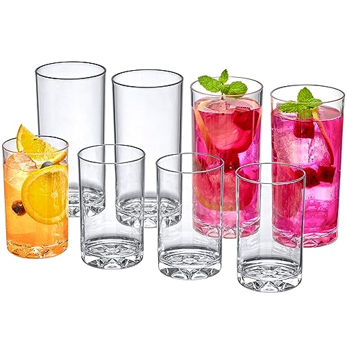 Amazing Abby Liberty 10-Ounce and 16-Ounce Tumblers (Set of 8), Drinking Glasses, Reusable Cups, BPA-Free, Shatter-Proof, ...