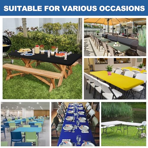 Enjoyidea Fitted Tablecloth for 6 Foot Rectangle Tables-6 Pack Black Elastic Outdoor Picnic Table Cover-Spandex Stretch Fo...
