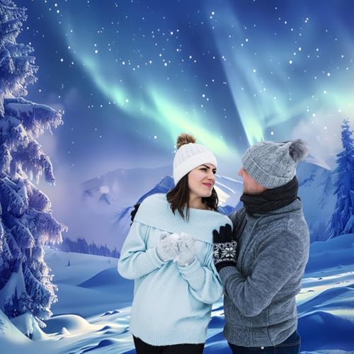 10x8ft Winter Aurora Borealis Backdrop Snow Mountain Pine Trees Forest Northern Lights Photography Background Winter Wonde...