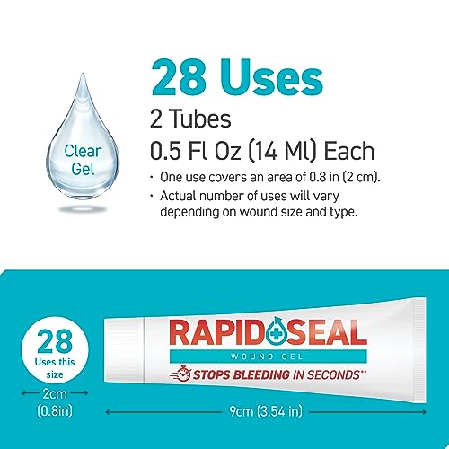 Rapid-Seal Wound Gel (2 Tubes) | Stops Bleeding in Seconds | Ideal for Cuts, Scrapes and Razor Nicks for Emergency First A...