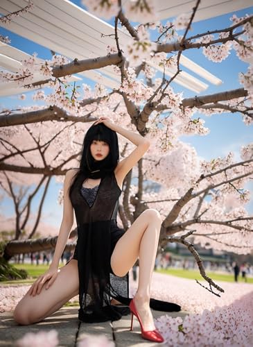 Aucute Women Goth Sheer Dress, Mock Neck Sleeveless Rave High Slit Dress with Hooded, EDM Music Festival Outfits