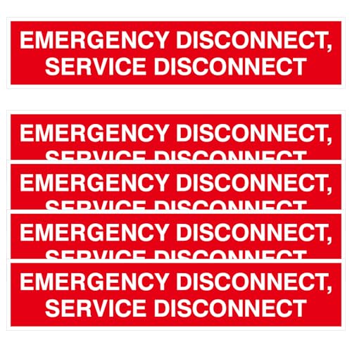 YooNotee 5 Pcs NEC Compliant Emergency Disconnect Sticker, 1-3/4 x 9 Inch Vinyl Emergency Service Shut off Sign Notice Dan...