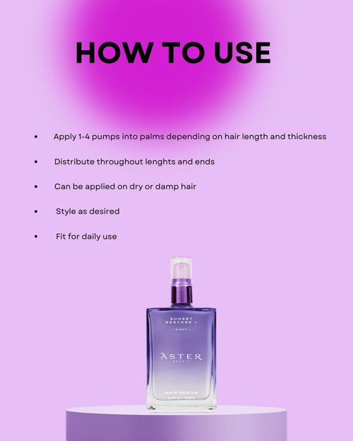 Aster Beauty Night Hair Serum for Split Ends & Frizz Sunset Restore + Hair Serum | Leave-In Overnight Repair with Niacinamide & Protein | Strengthens, Smooths & Hydrates (3.4 oz)