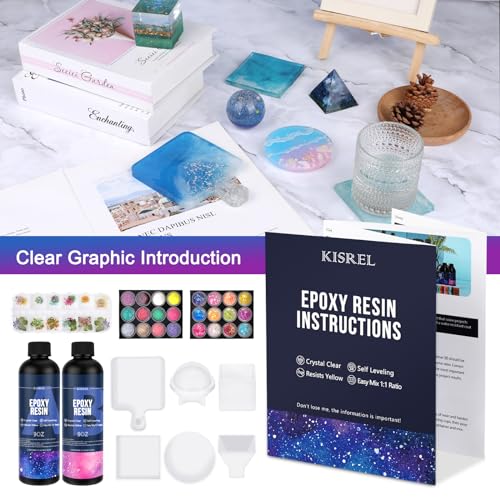 KISREL Epoxy Resin Kit for Beginners, Resin Kit with Molds, 18OZ Epoxy Kit with Dried Flowers, Measuring Cups and Resina S...