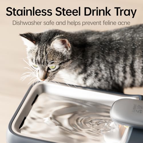 PETSEE Automatic Pet Water Fountain 4.5L Large Capacity Stainless Steel Drink Tray Cat Water Dispenser Ultra-Quiet Pump Mu...