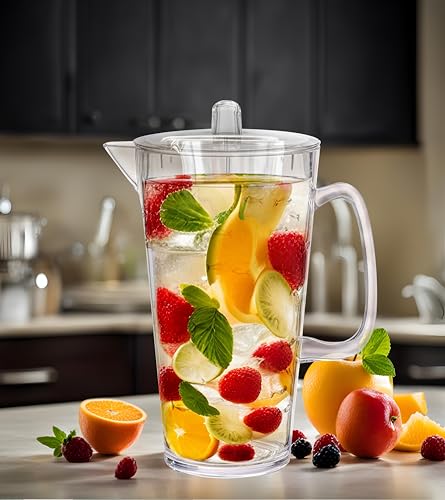 KLIFA- CHARLESTON- 85 oz, Acrylic Fishing Water Pitcher, School of Fish Jug, Shatter-proof Pitcher with Lid, BPA-Free, Pla...
