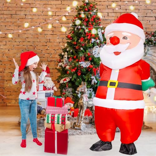 MXoSUM Inflatable Christmas Elf Snowman Costume for Adult Funny Blow up Santa Claus Gingerbread Man Costume