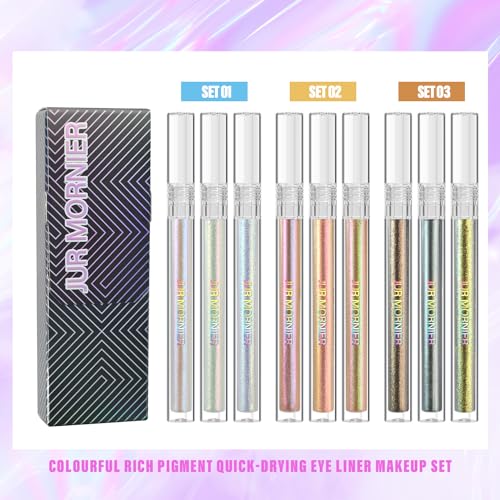 JUR MORNIER 3PCS Multichrome Liquid Eyeshadow Set,Multi-Dimensional Fairy Makeup,High Pigment Waterproof Aurora Eye Shado...