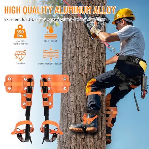 Xeoca Tree Climbing Spikes Set Tree Climbing Gear 1 Pair Alloy Steel Climbing Spurs 350lbs Load Capacity Arborist Equipmen...