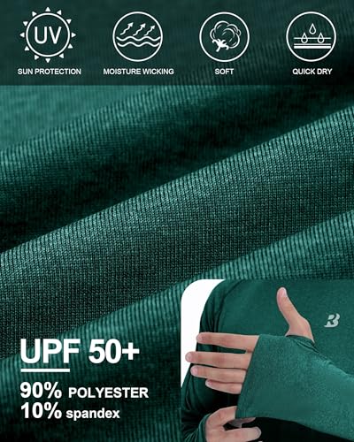 Roadbox UPF 50+ Mens Swim Shirts, Long Sleeve Sun Protection Fishing Rash Guard, Quick Dry UV Hiking Shirt with Thumbhole