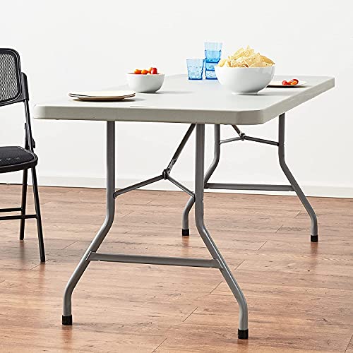 Office Star Resin Multipurpose Rectangle Folding Table for Indoor or Outdoor Use, 6 Feet Light Gray