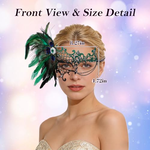BEARAE Masquerade Mask for Women, Feather Lace Mardi Gras Mask, Peacock Venetian Costume Masks for Womens Masquerade Party