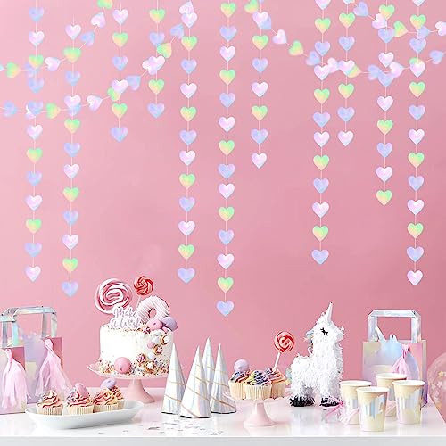 Panduola Iridescent Disco-Holographic Heart Garland - 52Ft Wedding Hanging Decoration Neon Streamers Banner, Perfect for B...