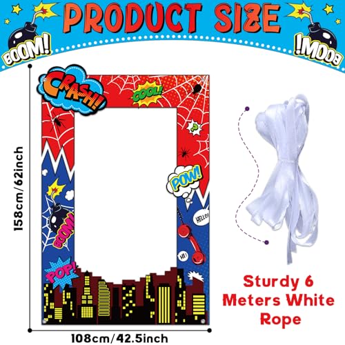 Fabric Comic Hero Photo Prop Super Theme Hero Birthday Party Decoration Red Spider Web Backdrop Banner Cityscape Theme Pho...
