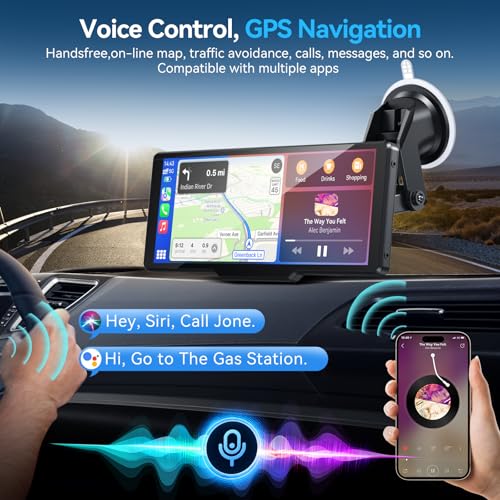 Portable Carplay Screen for Car, 10" Wireless Carplay & Android Auto Car Play Touchscreen with 1080P Backup Camera,GPS Nav...