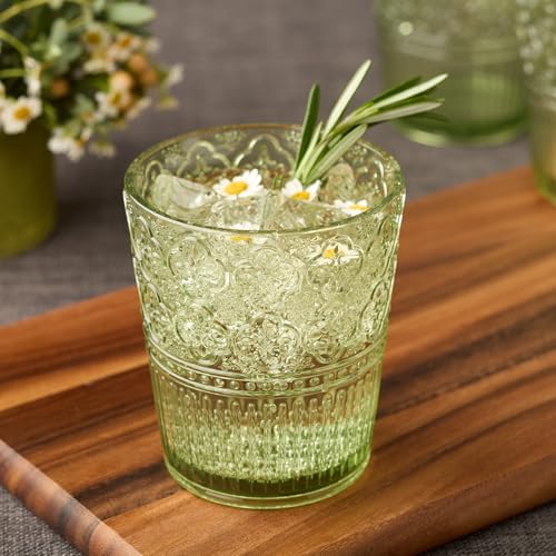 Certified International Victoria Green Set of 6 Premium Acrylic DOF Glass 16 oz – Unbreakable Drinkware with Elegant Embos...