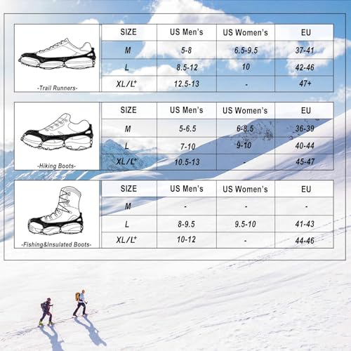 Crampons Ice Cleats Traction Snow Grips for Boots Shoes Women Men Anti Slip 19 Stainless Steel Spikes Safe Protect for Hik...