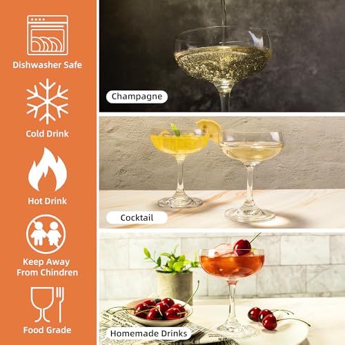 YARYOUNG Set of 12 Crystal Champagne Glasses, 7 oz Elegant Coupe Glasses, Classic Cocktail Glass for Martini, Margarita, M...