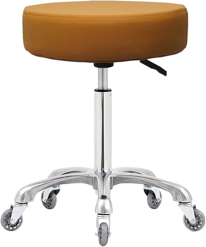 Ainilaily Rolling Stool with Wheels, Heavy Duty 400 lbs Stool for Shop Guitar Lab Tattoo Workbench Medical, Adjustable Swivel Chair (Camel)