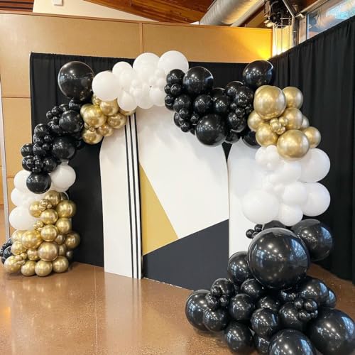Black and Gold Balloon Arch Kit, ADOINBY 140Pcs Black White Metallic Gold Confetti Latex Balloons 18 12 10 5 Inch Differen...