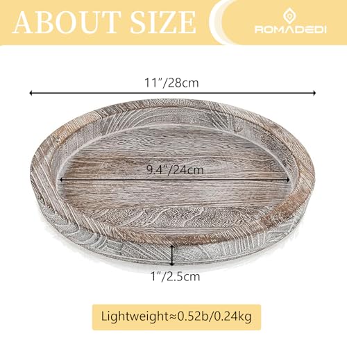 Wooden Decorative Tray Candle Holder: Romadedi Round Wood Tray Home Decor, Whitewash Rustic Trays for Farmhouse Dinning Ta...