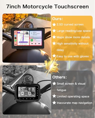 7 Inch Motorcycle Carplay GPS Navigation System with Apple Carplay and Android Auto Portable HD Screen with Dual Bluetooth...