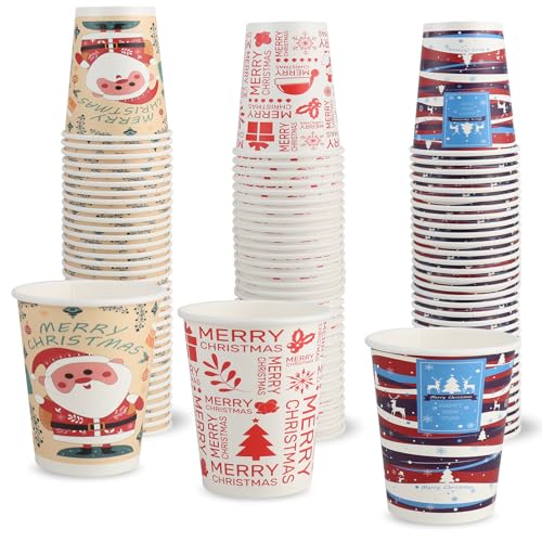Richboom Christmas Cups, 100 Count 8 oz Disposable Christmas Coffee Cups Holiday Paper Coffee Cups Hot Chocolate Bar Suppl...
