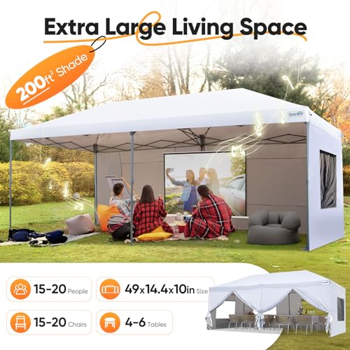 Quictent 10x20 FT Pop up Canopy Tent with Sidewalls, Easy Setup and Wheeled Bag for Outdoor Event Party Commercial Camping...