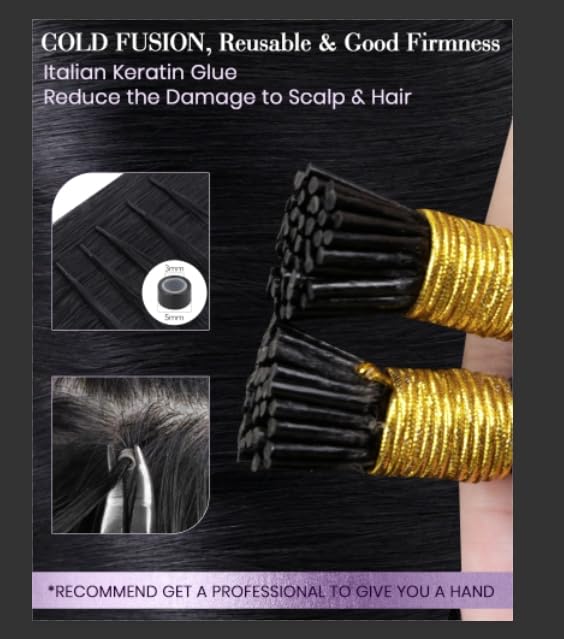 LaaVoo I Tip Hair Extensions Human Hair Jet Black Itip Human Hair Extensions Black I Tips Hair Extensions Real Human Hair Black