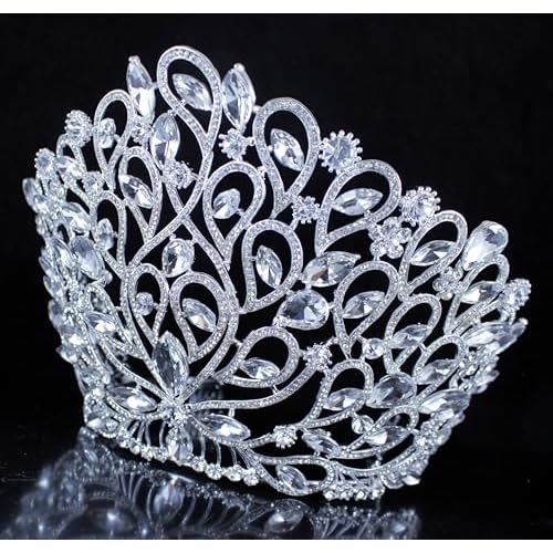 Fancy Beauty Queen Crystal Rhinestone Tiara Crown With Hair Combs Wedding Bridal Beauty Contest Prom Pageant Silver Plated T994